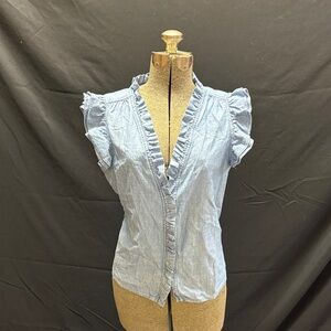 J. Crew Light Blue Ruffle Sleeve Chambray Top